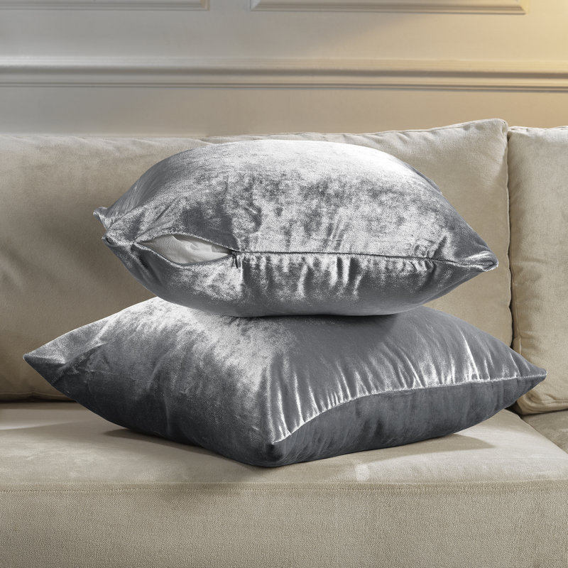 Shiny Velvet Pillow Cover, 12"H x 20"W, Rectangular, Silver