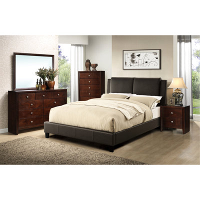 Grand lit Modern Elegance, revêtu de similicuir brun avec tête de lit, sans sommier tapissier pour sommier contemporain