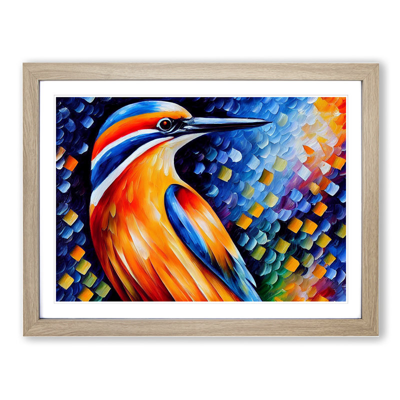 Kingfisher Bird Vol.6 Abstract - Framed Print, 46cm H x 64cm W x 2cm D, Oak