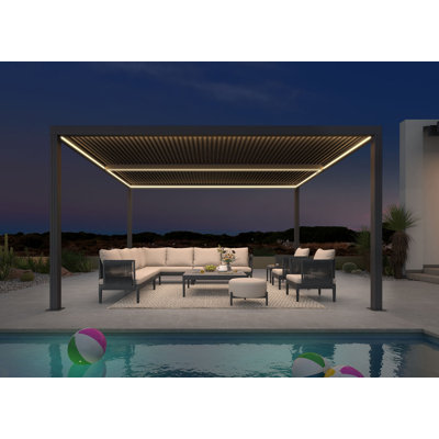 Purple Leaf Led Louvered Pergola Full Aluminum Frame And Adjustable Roof Integrated Strip Lights For Outdoor Patio Gray Hardtop Gazebo Pergola