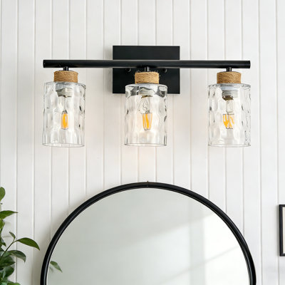 3-Light Bathroom Vanity Lights With Hammer Glass Shade