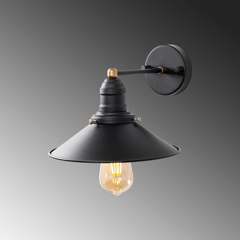 Modern Wall Lamp, Black & Antique Finish, 9.4 x 10.6 x 7.9 inches | Metal Body with 9.8-inch Diameter Cap | E27 Socket, Max 40W | IP20 Rated | Ideal for Industrial & Scandinavian Home Decor, Stylish & Functional Lighting
