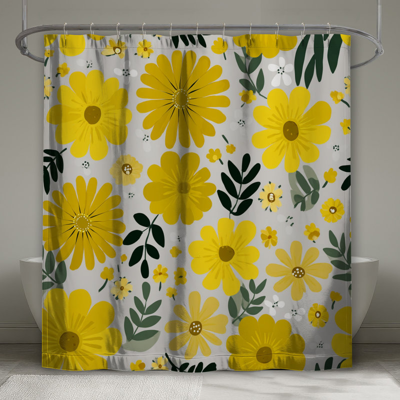 Rideau de douche floral - Bohème nature, H 93 po x l 70 po, Jaune / blanc floral