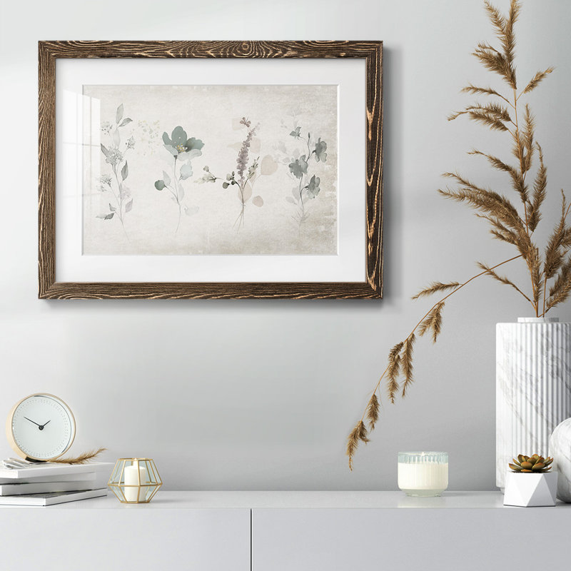 Composition vintage - Encadrée sous verre et sous passe-partout, grande décoration murale pour salon, Noyer