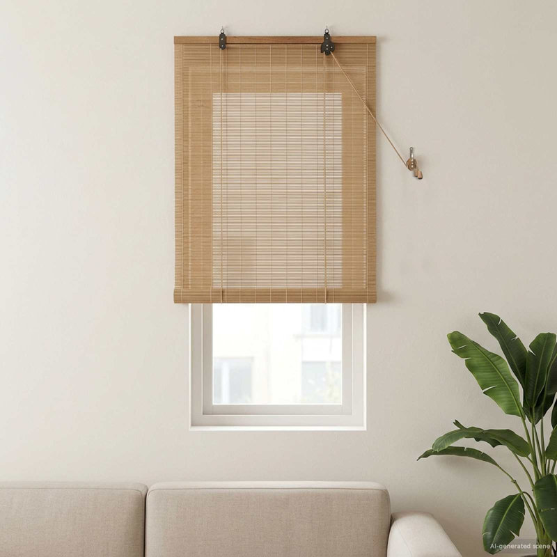 Bamboo Roller Blind, Brown, 40 cm W x 160 cm L