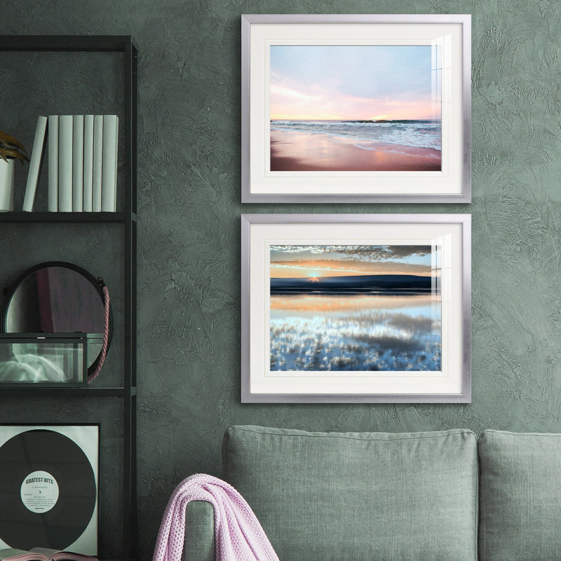 Reproduction de photo sur toile, Papier avec cadre argenté, Blanc mat