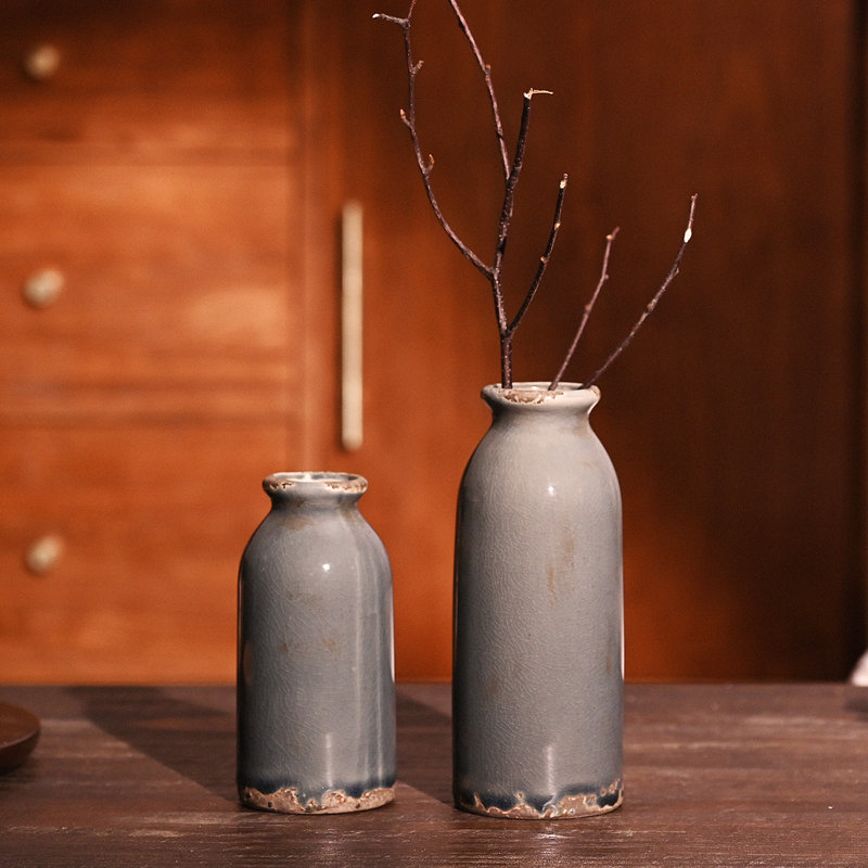 6.1-7.9 Inch 2 Pcs Rustic Ceramic Vase Set, White