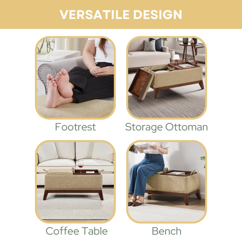 Banc de rangement avec plateaux réversibles Hillcrest, Beige