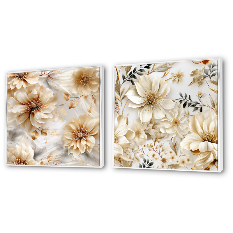 Kourou - Ensemble de 2 reproductions d'art sur toile florales, Cadre blanc, H 36 po x l 73 po x P 1,5 po