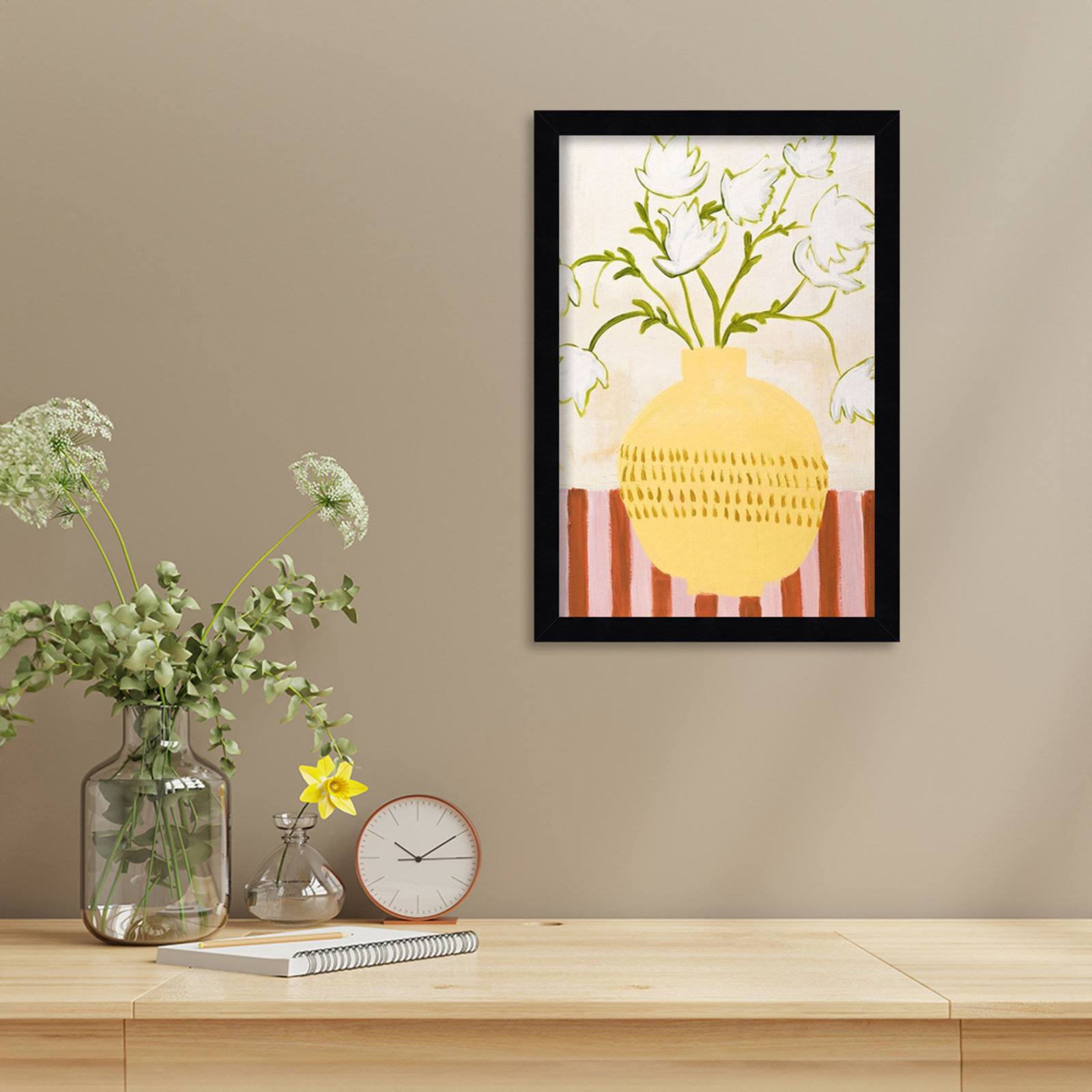 Yellow Vase by Design Fabrikken Wood Framed Wall Art Print, Black, 17" H x 12" W