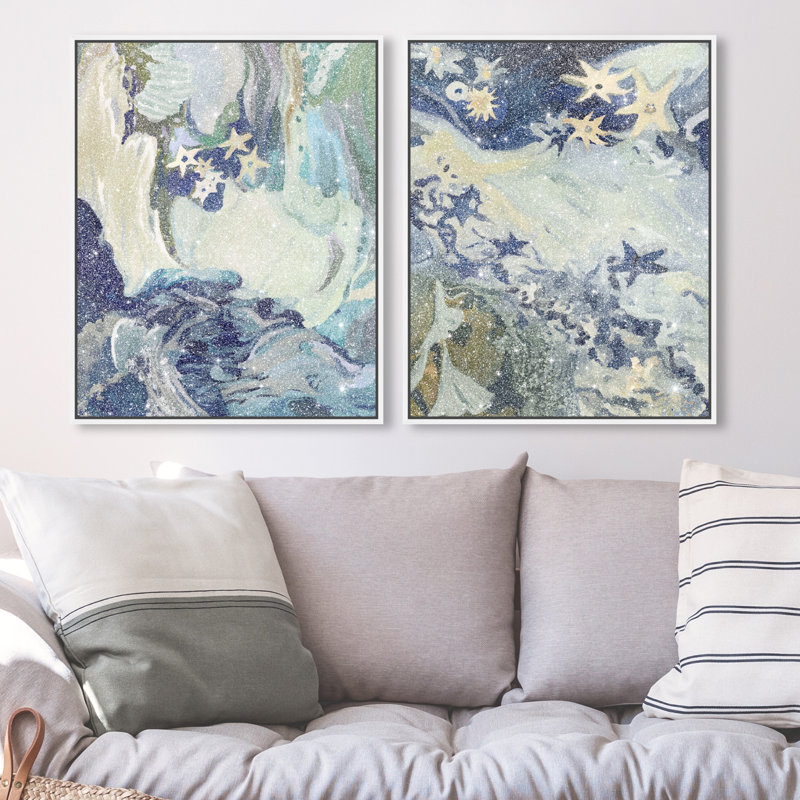 Mermaid Dream Set Canvas Animals Print by Oliver Gal, Black Frame, 16 x 20, 92"H x 74"W, White Floater Frame