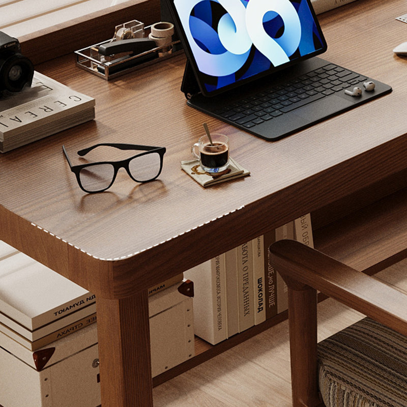 Tan Rectangular Solid Wood desk, 29.6" H x 78.8" W x 23.7" D