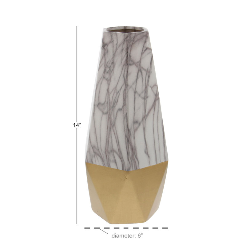 Ceramic Faux Marble Decorative Vase with Base, 14" H x 6" W x 6" D, Gold