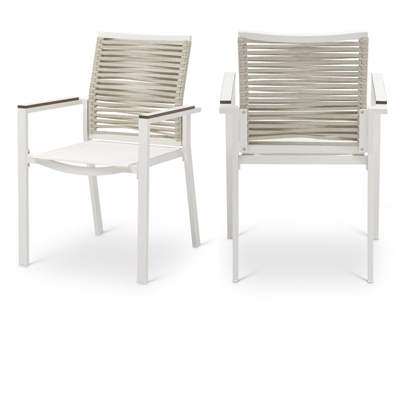 Chaise de patio avec coussin Oan Winnfield, Crème / beige, Blanc