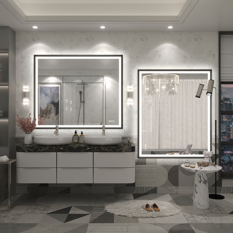 Molly Black Metal Framed LED Front Light and Backlit Anti-Fog Wall Bathroom/ Vanity Mirror, 48" x 40"