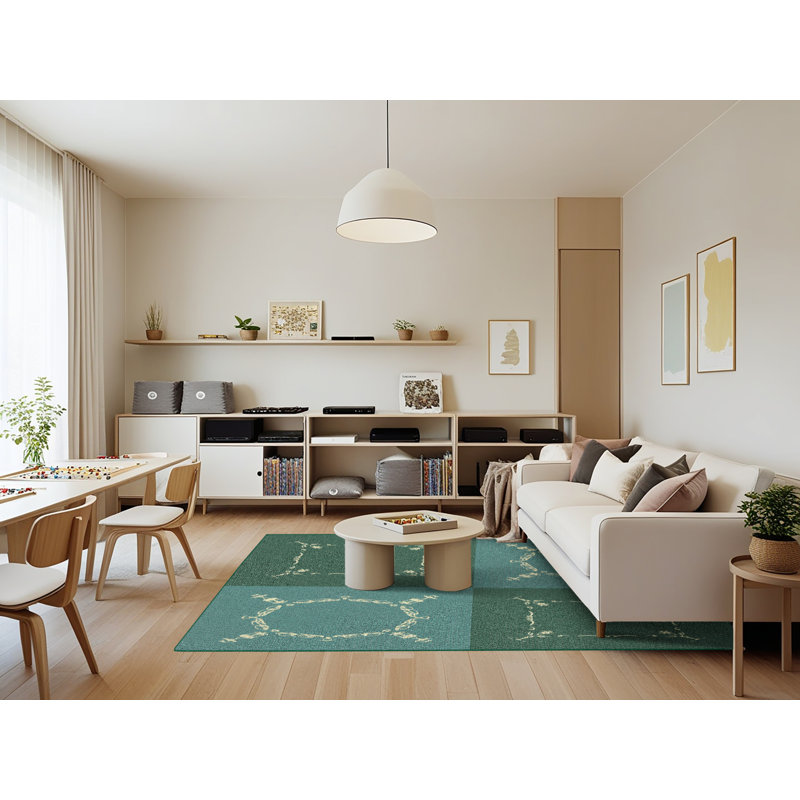 Laine tissée à la machine à motifs géométriques et polyester olive/jaune Tapis décoratif, Rectangle 7 pi x 9 pi