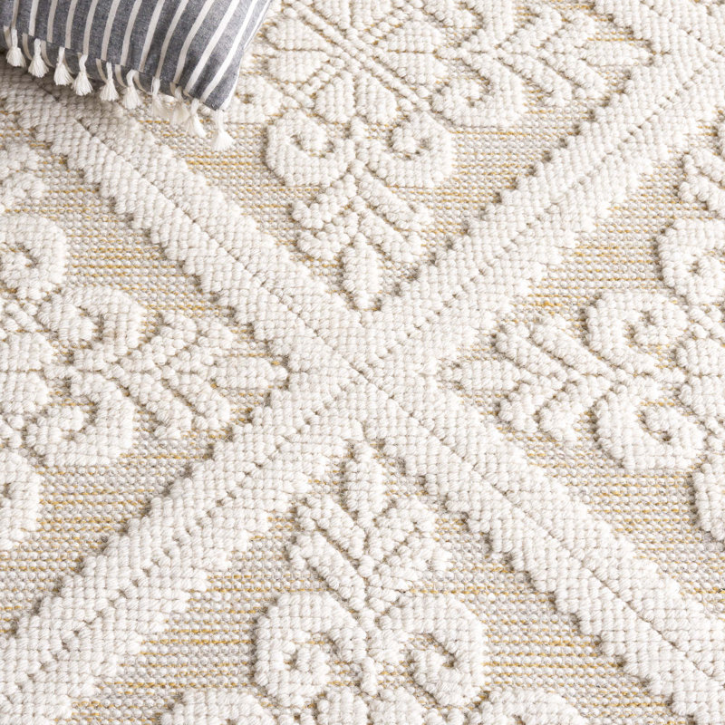 Vermont Hand Woven Wool Damask Rug, Rectangle 5' x 8'