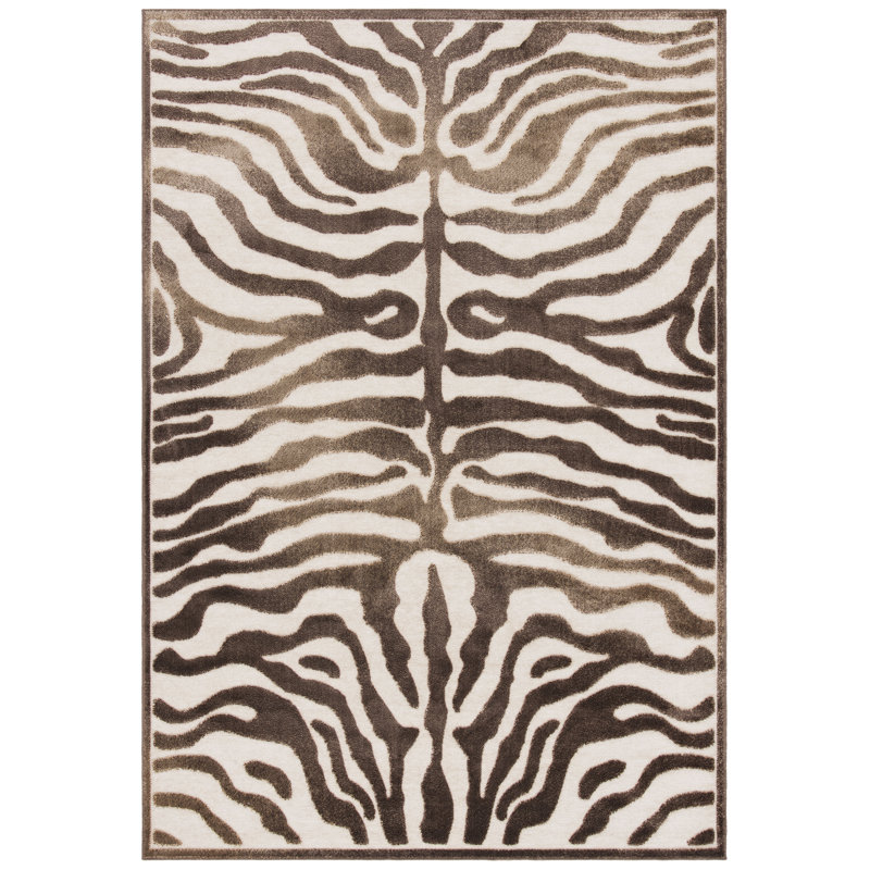 Tapis brun à imprimé zébré Elana, Rectangle de 5 pi 3 po x 7 pi 6 po