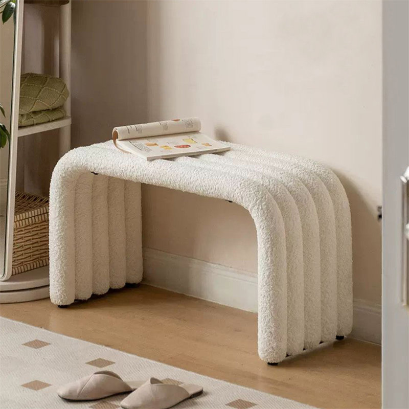 White Upholstered Bench, 15.75" H x 21.65" W x 11.81" D