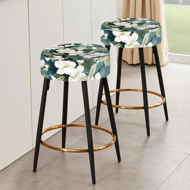 Ensemble de 2 tabourets de bar à fleurs grises et blanches Orchid