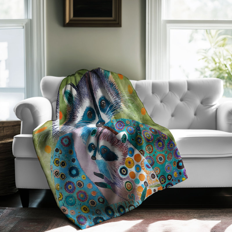 Motif Groovy - 1 pièce Sherpa Premium, Lit simple, Imprimé animal vert / orange / bleu