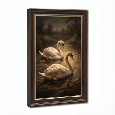Art mural antique sur toile encadré doré pour le salon, la chambre à coucher, le bureau ou le vestibule - décoration murale décorative avec lac des cygnes