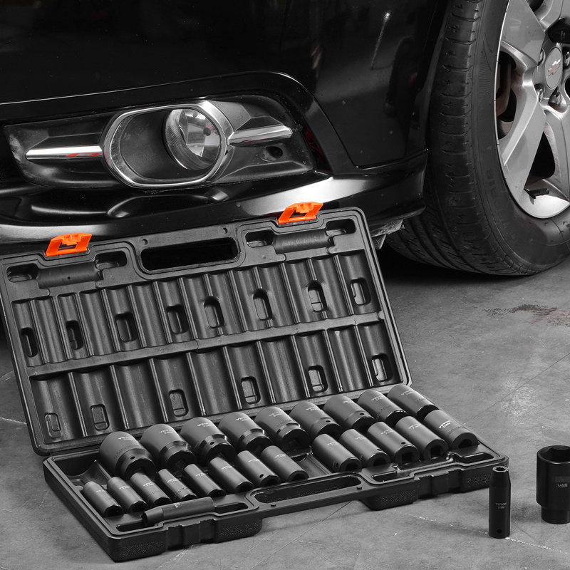 26 Piece 1/2 Inches Impact Sockets, 6 Deep Socket, Construction, 10Mm - 36Mm, Storage Case For Mechanics Socket , High-Strength , Organization