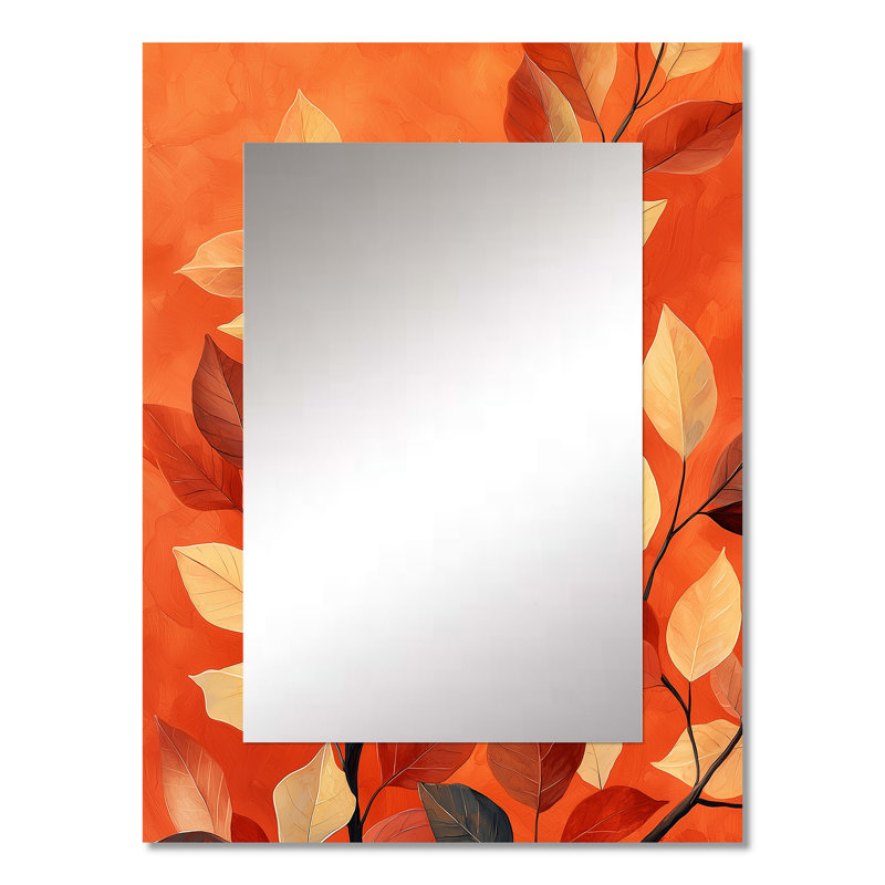«Terracotta Leaves Layers Of Forest II» - miroir à feuilles, miroir mural traditionnel unique, impression d'art en métal