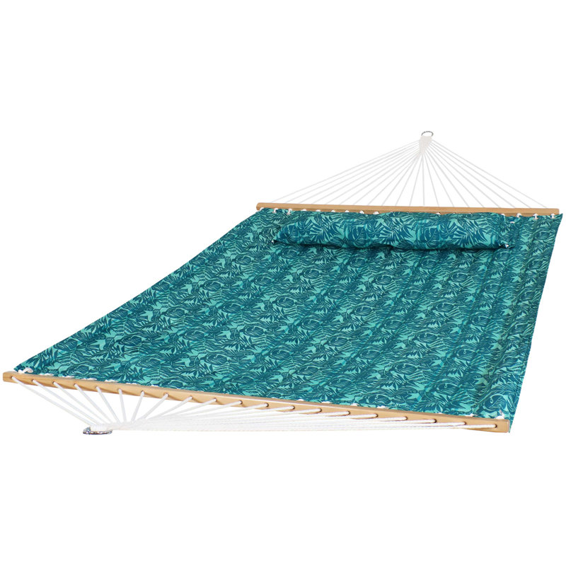 Cool Blue Tropics Quilted Polyester 2-Person Spreader Bar Hammock