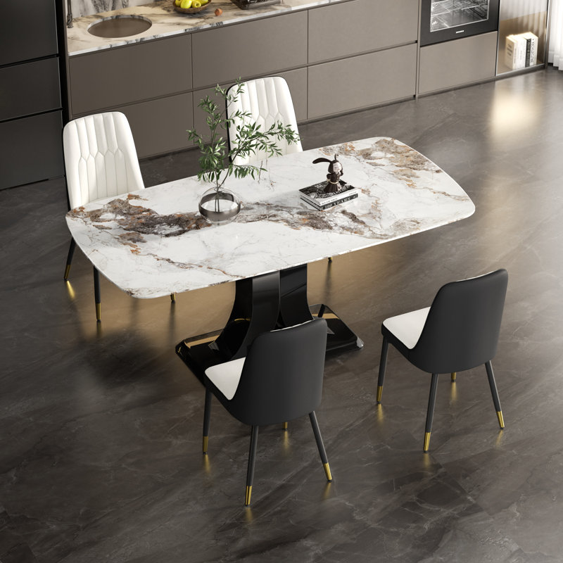 Sindia Rectangular 63'' L x 35.4'' W Restaurant Dining Set, White, White/Dark Gray, 5