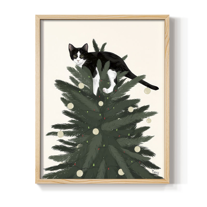 Rascal Cat V Framed Print - Solid Wood, Natural, 15" H x 12" W