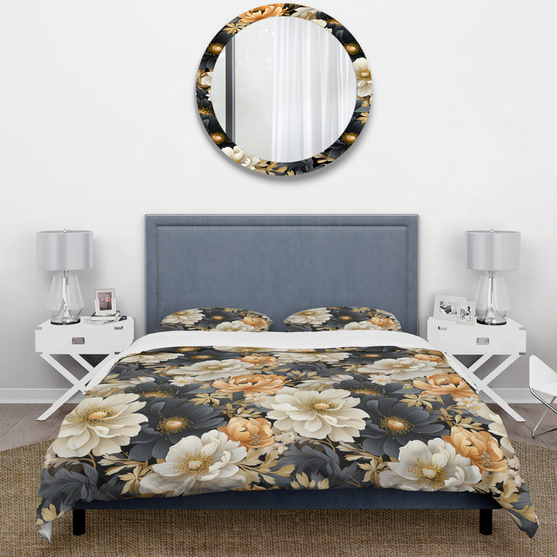 White and Gold Peony Paradise - Ensemble de housse de couette à motif floral