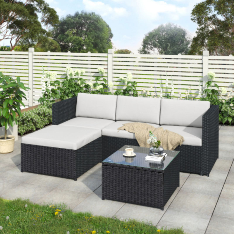 3PCS Garden Corner Sofa Rattan Garden Furniture Patio Set Garden Entertaining Set Garden Rattan Furniture Lounge Set