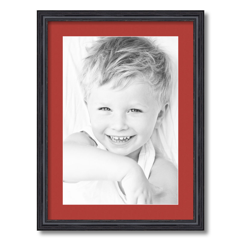 Black Wood Matte Picture Frame with Mat, Deep Red