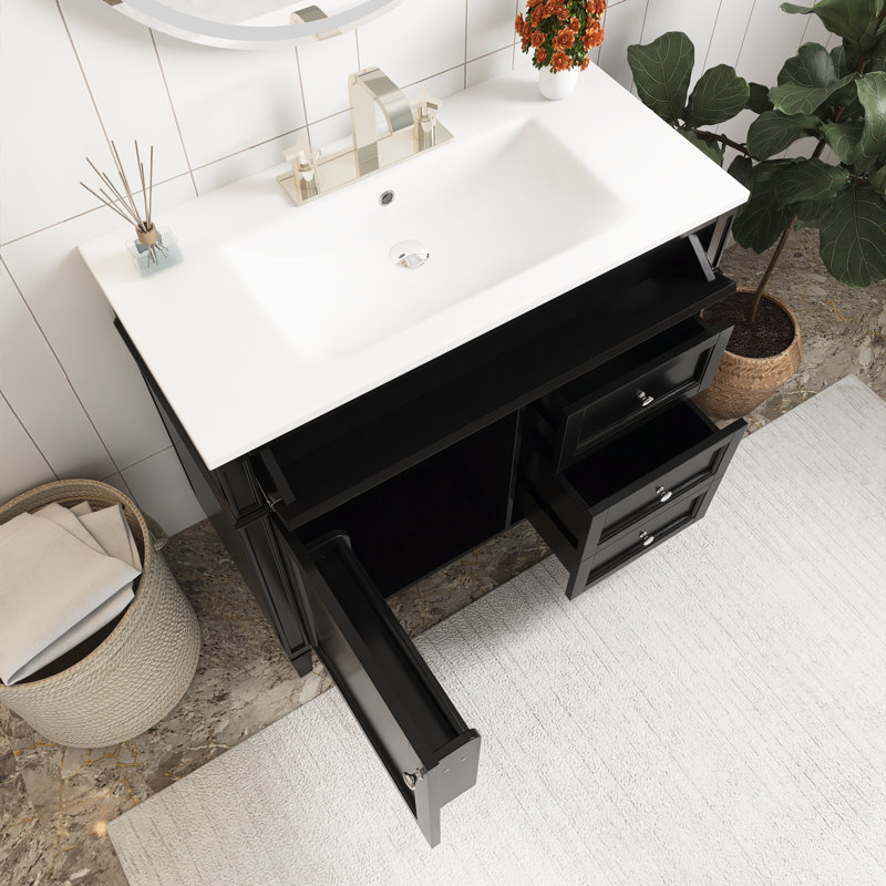 Meuble-lavabo sur pied 36 po avec lavabo en résine, Noir, noir, noir, noir, Argent argent