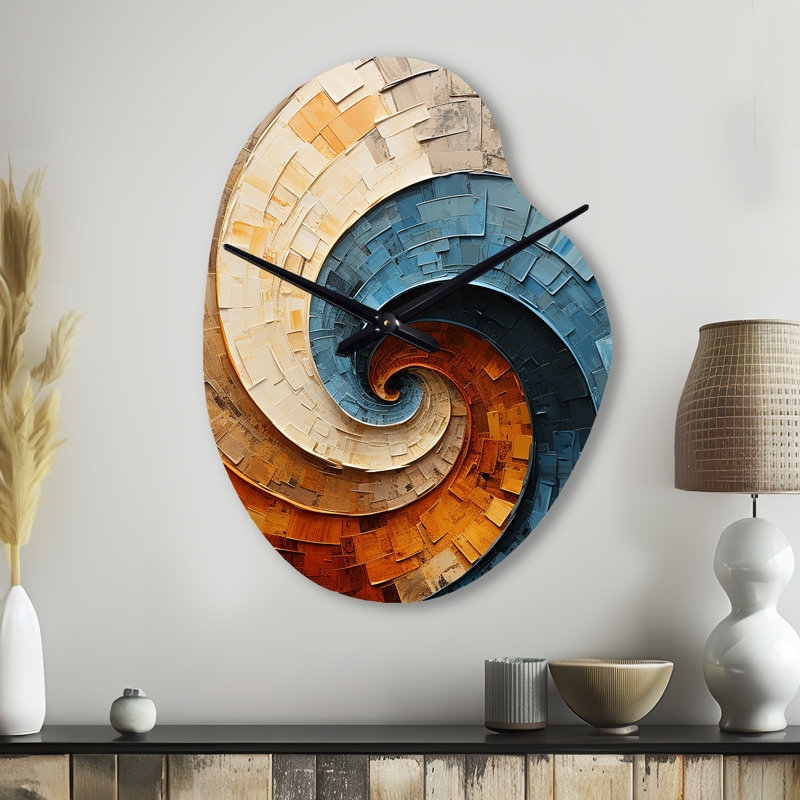 Collage en spirale - horloge murale asymétrique en métal avec spirale abstraite, Grand