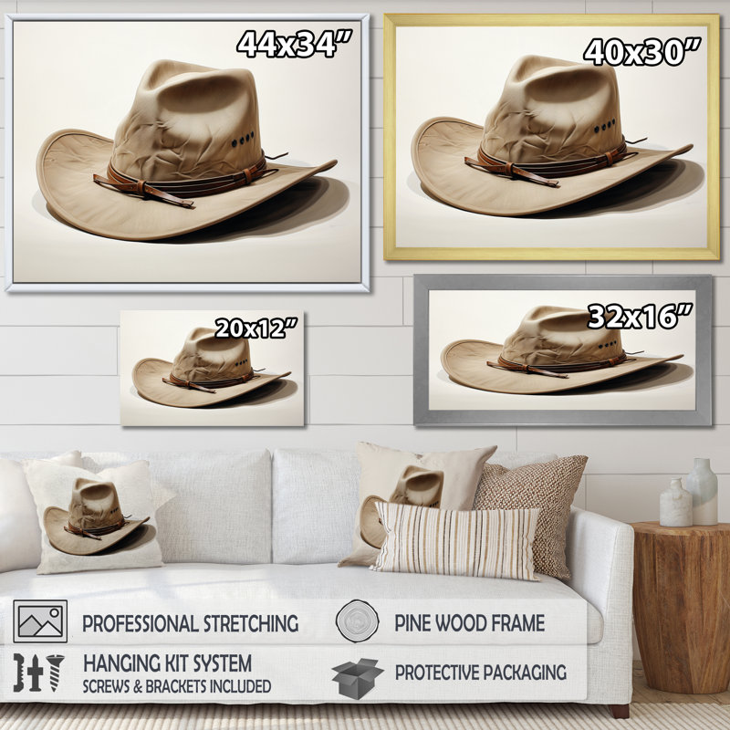 Cowboy Hat Minimalism Style VII - Cowboys Canvas Prints, H 30 po x l 40 po x P 1,5 po, Cadre simple noir