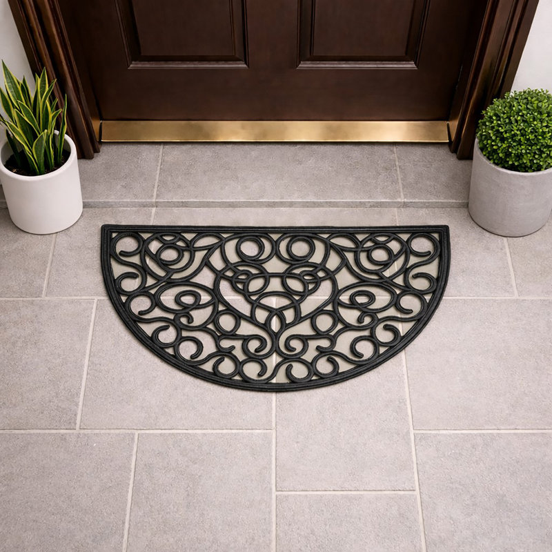 Tapis extérieur semi-rond en caoutchouc pour porte avant 30 x 18 noir