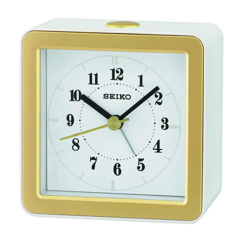 Seiko White and Gold Quartz Bedside Alarm Clock