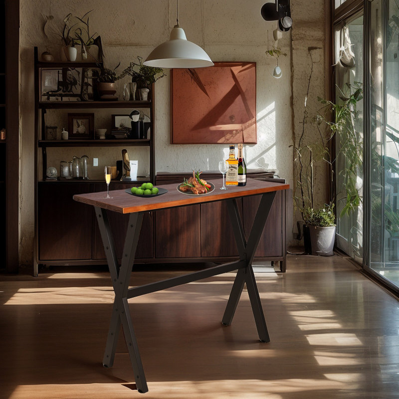 Table de bar, L 47,3 po x H 41,3 po, hauteur de bar, table de pub, haut, rectangulaire, console, table basse, table de salle à manger, espace restreint, salon, intérieur, bois brun rustique, métal noir industriel