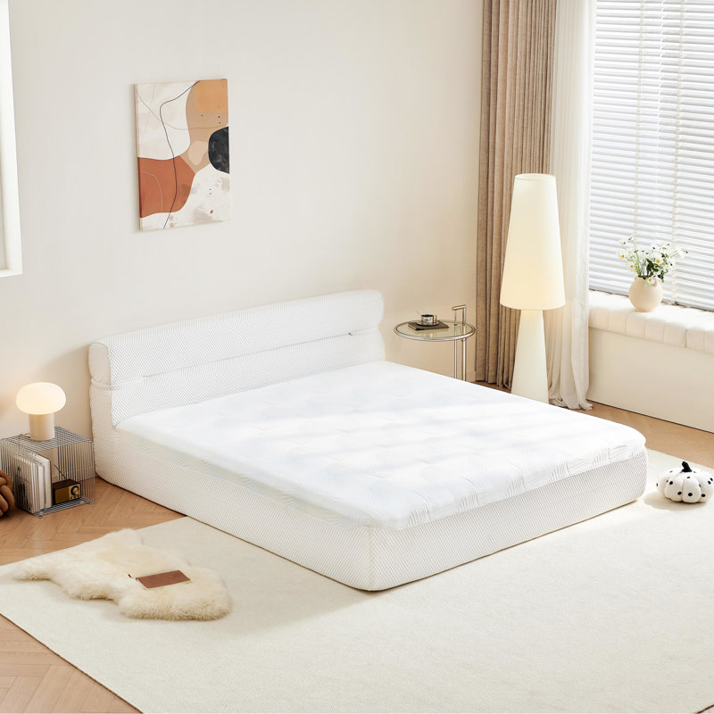 Matelas pour lit grand et cadre de lit tout-en-un, tissu frais, isolement de mouvement et peu encombrant pour le salon
