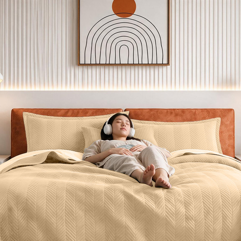 Ensemble de couvre-lit en microfibre gaufrée en lin avec taies d'oreiller, literie matelassée réversible et respirante pour un confort tout au long de l'année