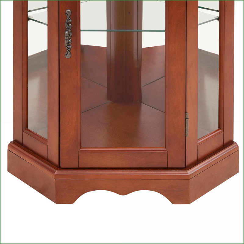 Curio Cabinets with Lights, Adjustable Glass Shelves, Mirrored Back | Walnut Brown Traditional Corner Cabinet | 70.25"H x 21.5"W x 15.75"D