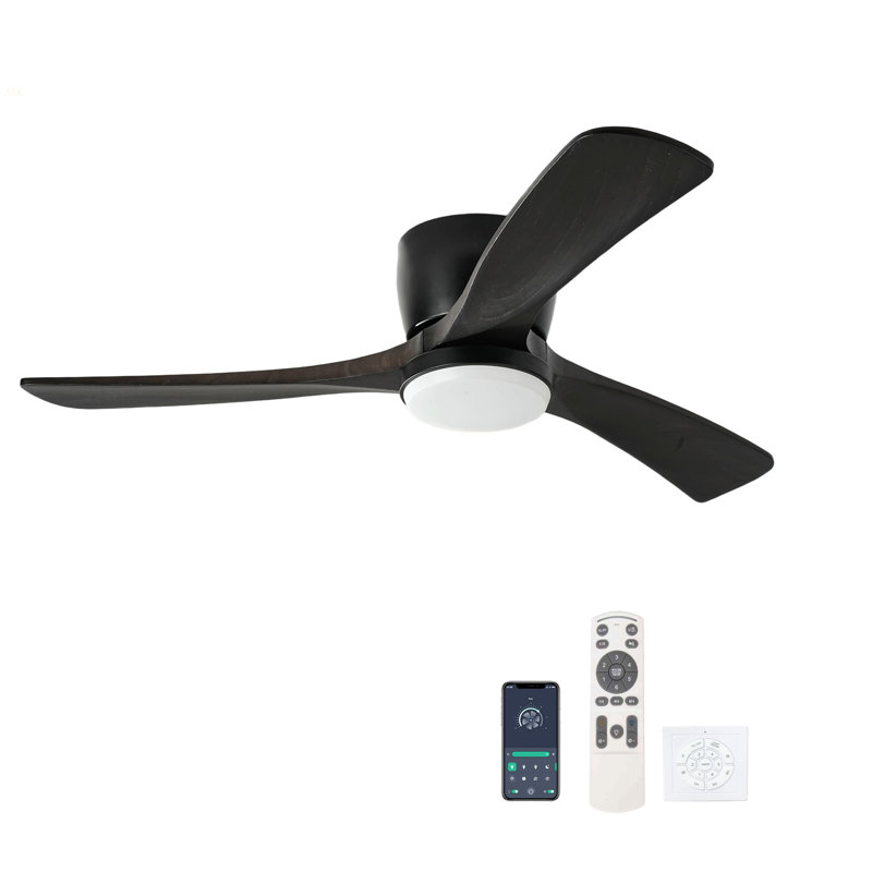 42" Solid Wood Ceiling Fan With Light-Flush Mount, Dc Motor (Black Walnut), Black, Black