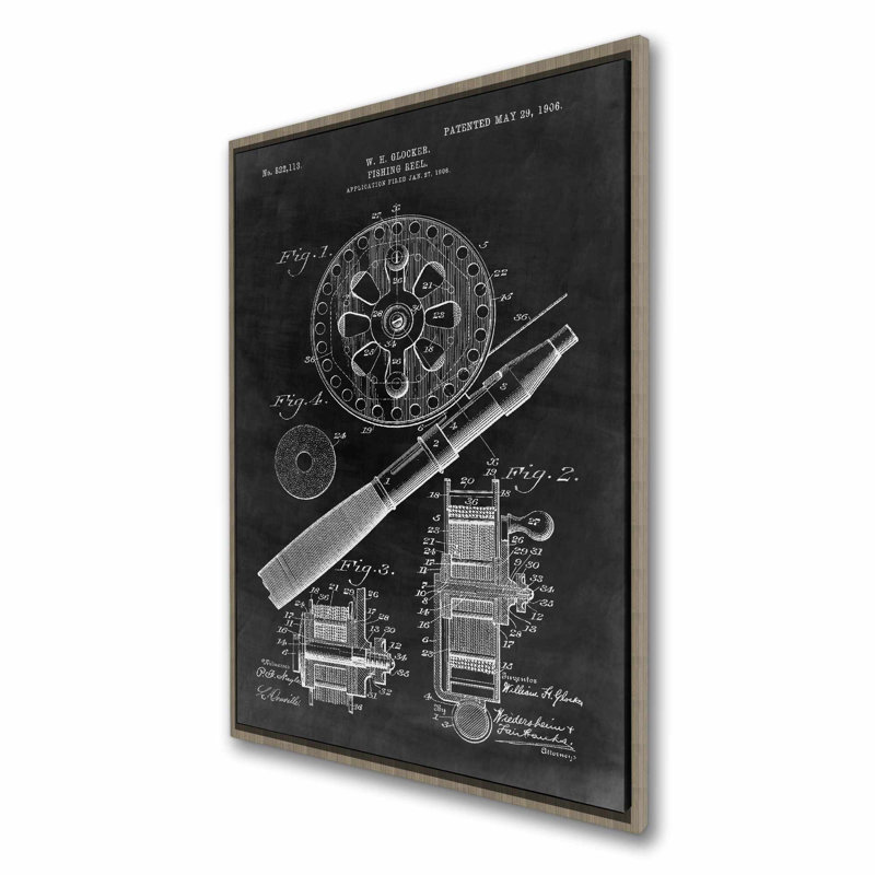 Toile de salon rétro | Moulinet de pêche noir