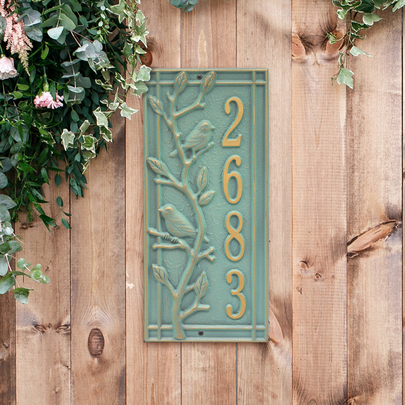 Plaque d'adresse murale1 ligne personnalisée Woodridge, Bronze, vert-de-gris, Oui