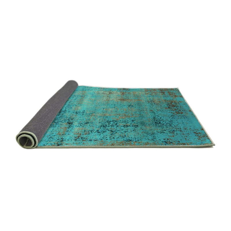 Tapis bleu en laine / polyester tissé à la machine, Carré 8 pi