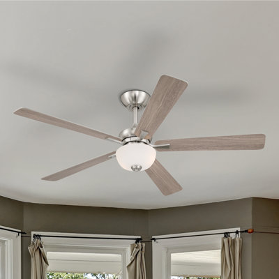 Dines 52 in. Indoor Brushed Nickel Transitional Ceiling Fan with (2) 3000K LED Bulbs, Frosted Shade, Remote Included