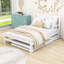 Lit plateforme double en bois avec lit gigogne simple réglable et tête de lit-995619894