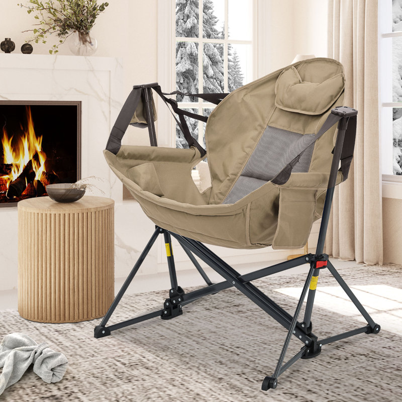 Hammock Swing Camping Chair With Storage Bag, Brown